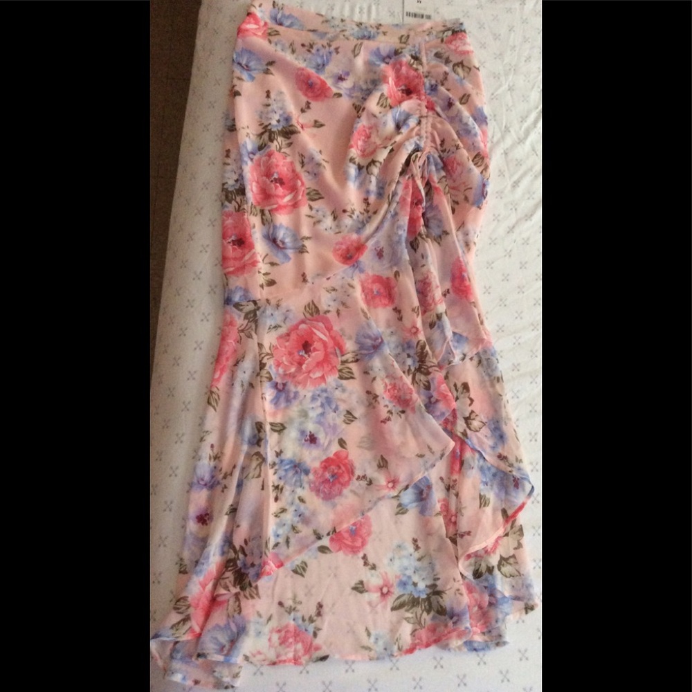 Forever 21 Floral Chiffon High-Low Skirt